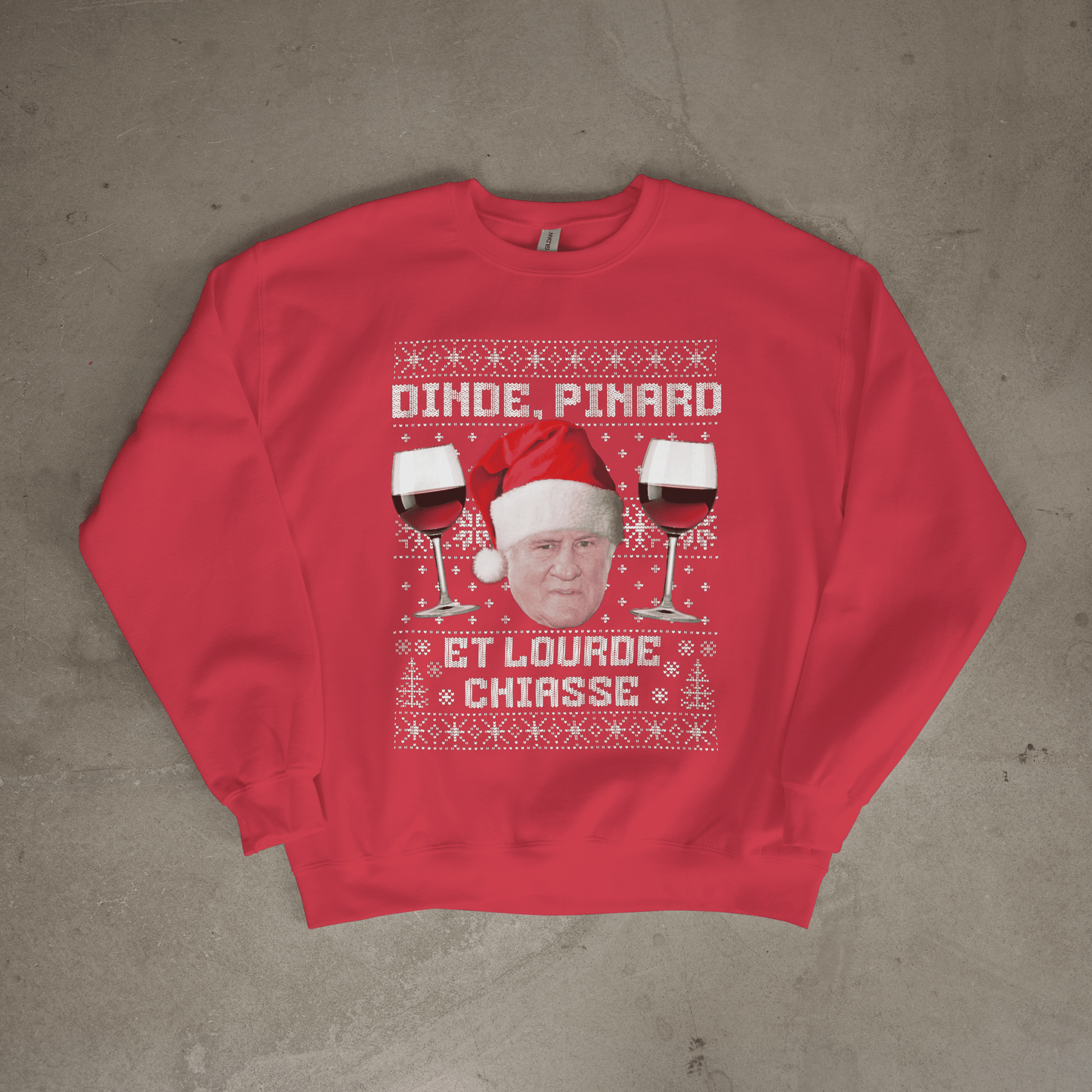 Pull moche Noël "Dinde, Pinard et lourde chiasse"
