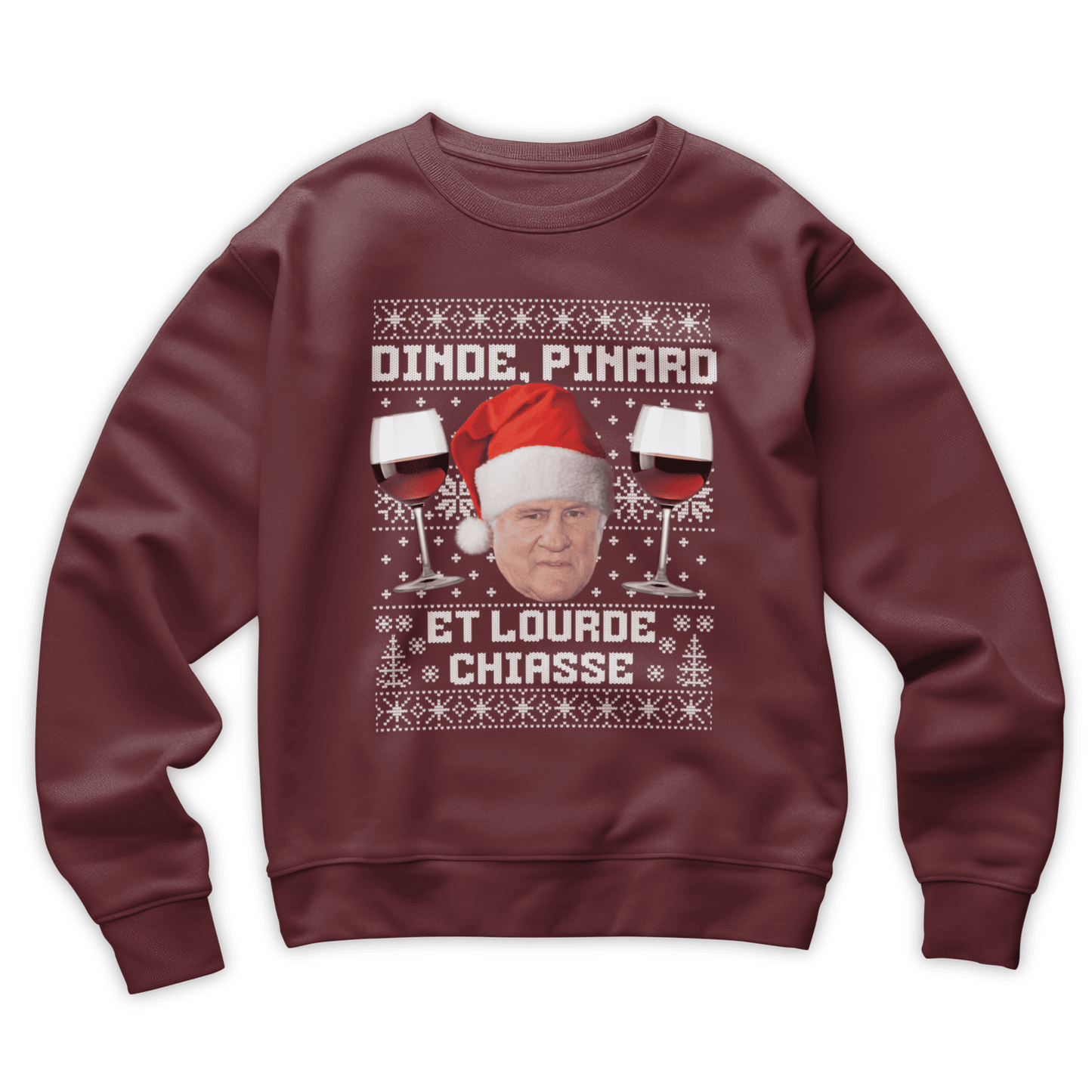 Pull moche Noël "Dinde, Pinard et lourde chiasse"