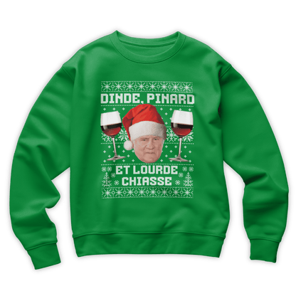 Pull moche Noël "Dinde, Pinard et lourde chiasse"
