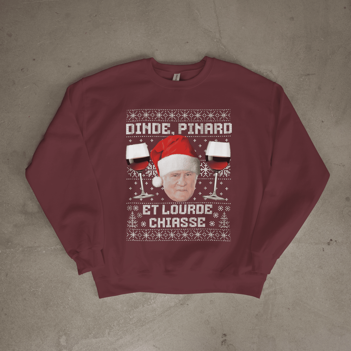 Pull moche Noël "Dinde, Pinard et lourde chiasse"