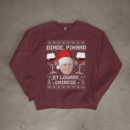 Pull moche Noël "Dinde, Pinard et lourde chiasse"
