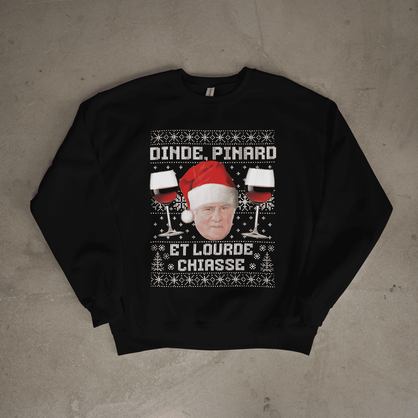 Pull moche Noël "Dinde, Pinard et lourde chiasse"