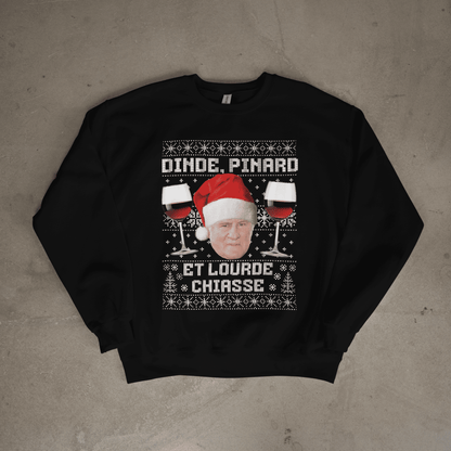 Pull moche Noël "Dinde, Pinard et lourde chiasse"